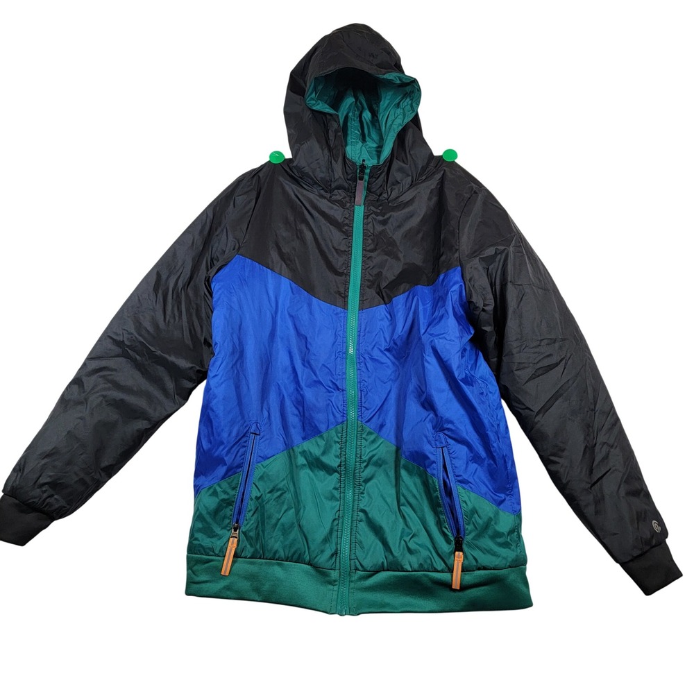 Champion Quilt Lined Windbreaker Jacket Youth Sz XL 16 Black Blue Colorblock